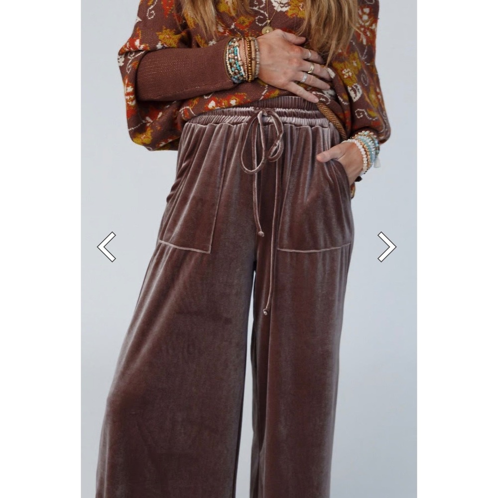 Three Bird Nest Relaxing Robin Velvet Wide Leg Pant NWT Medium Coco - Picture 3 of 7
